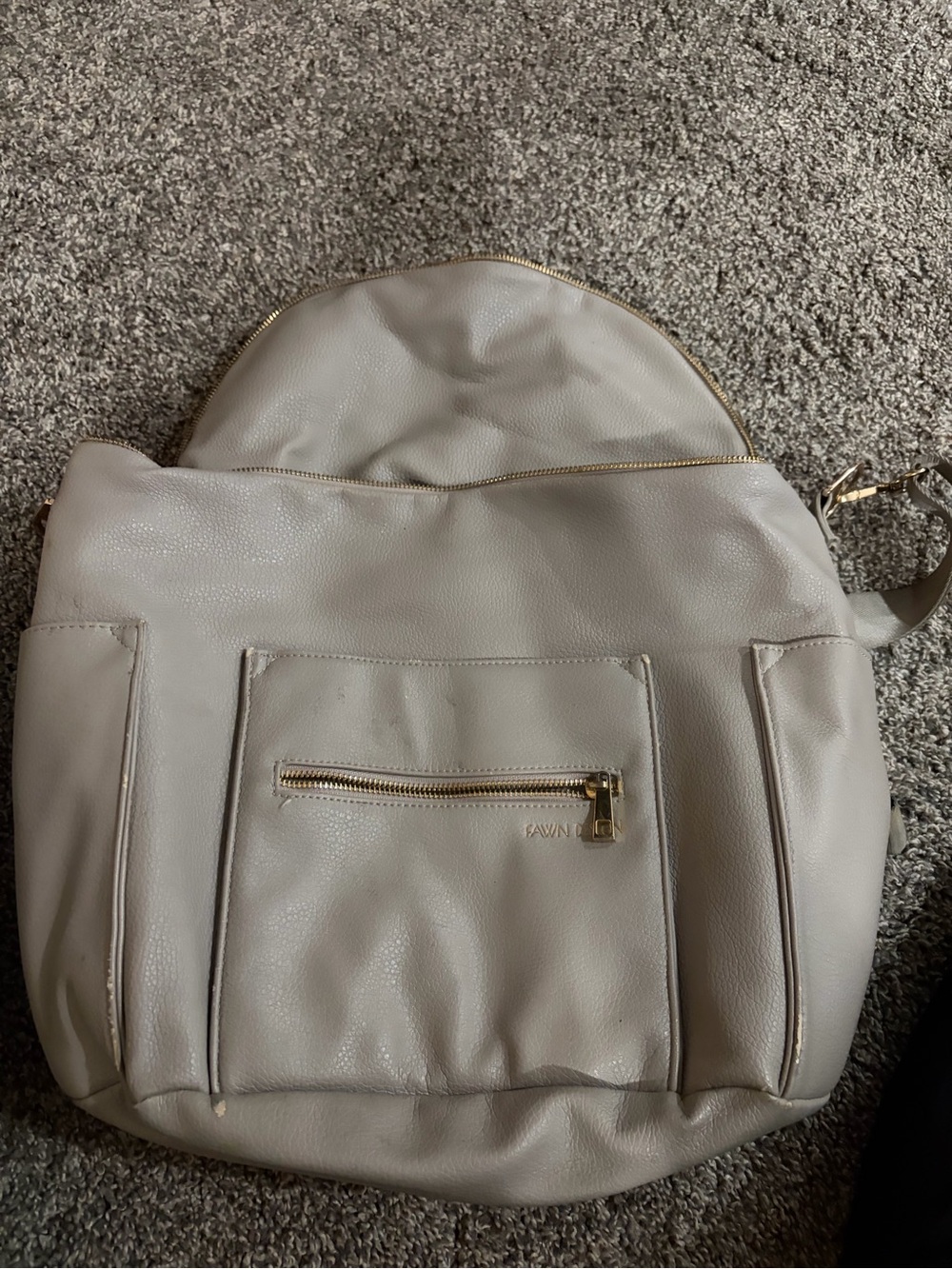 Fawn Design light cream leather backpack with gold hardware